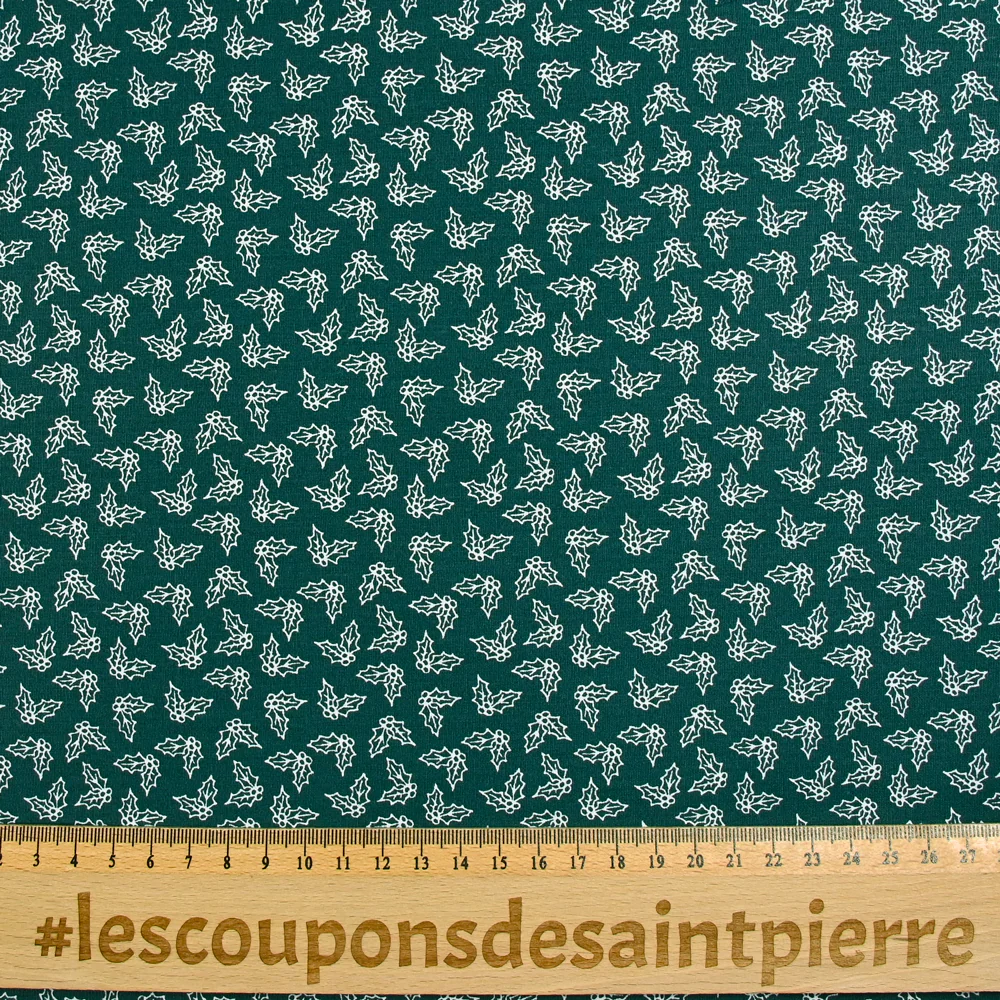 Popeline de coton imprimée houx fond vert - Image 3