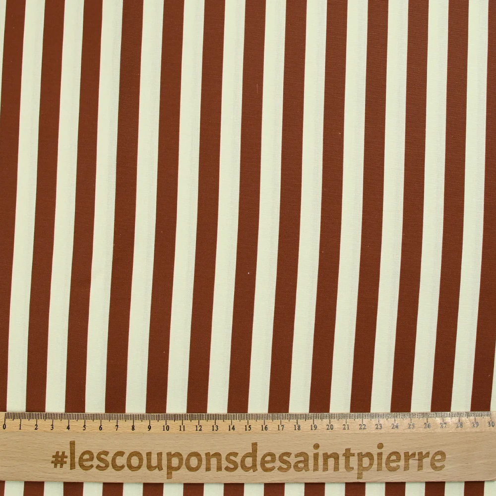 Popeline de coton imprimée rayée marron et opaline - Image 3