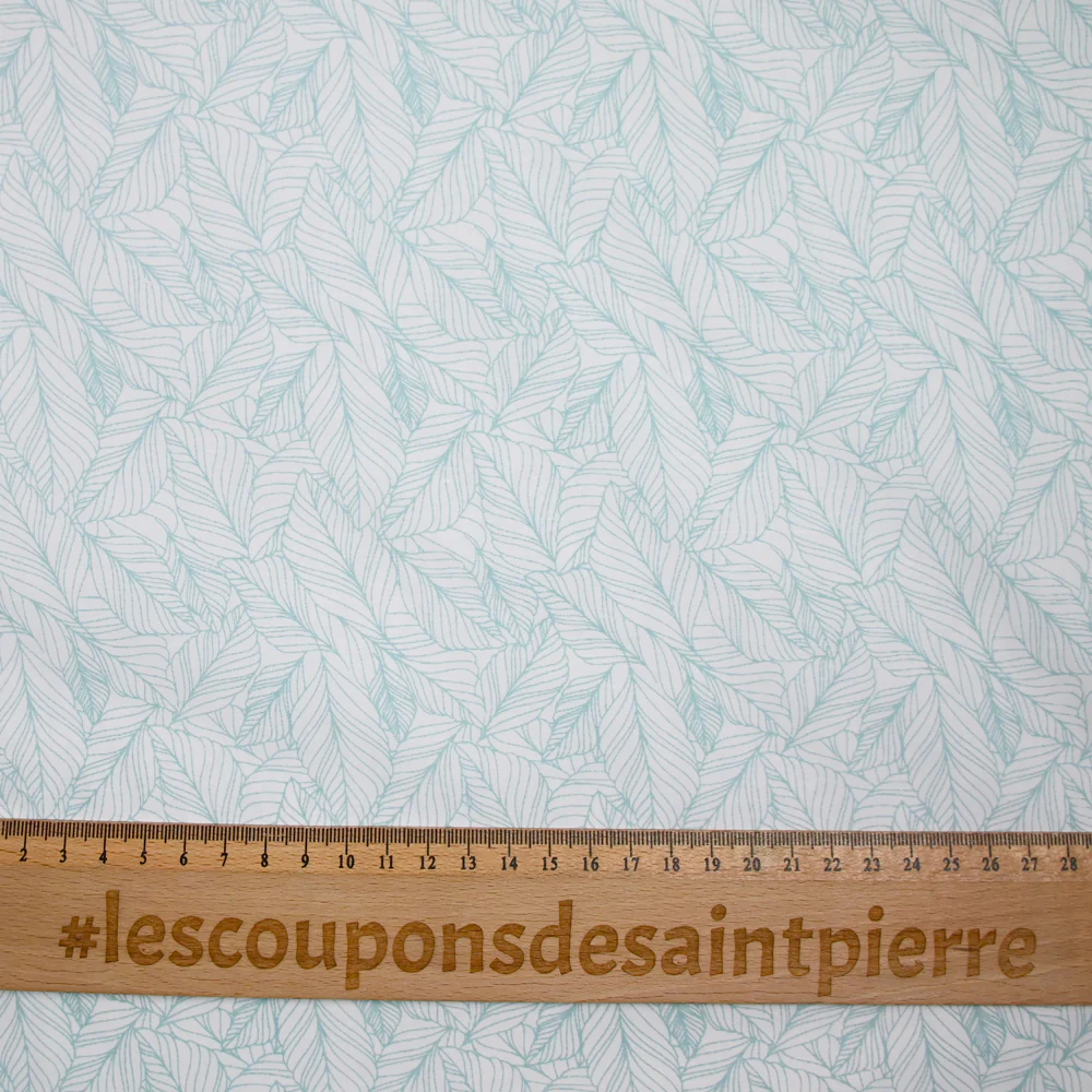 Popeline polycoton imprimée feuillages vert fond blanc - Image 3
