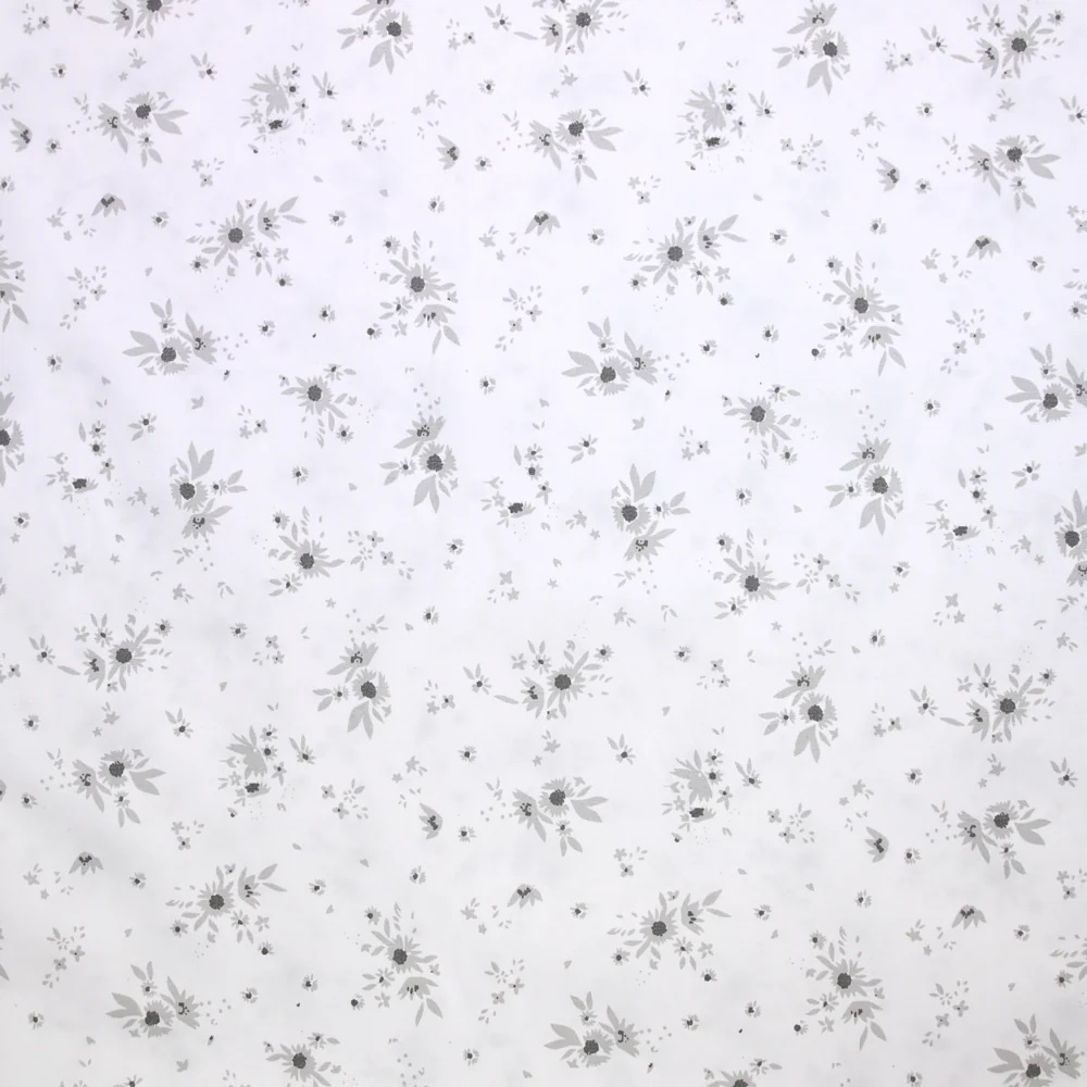 Popeline polycoton imprimée splash de fleurs gris fond blanc - Image 4