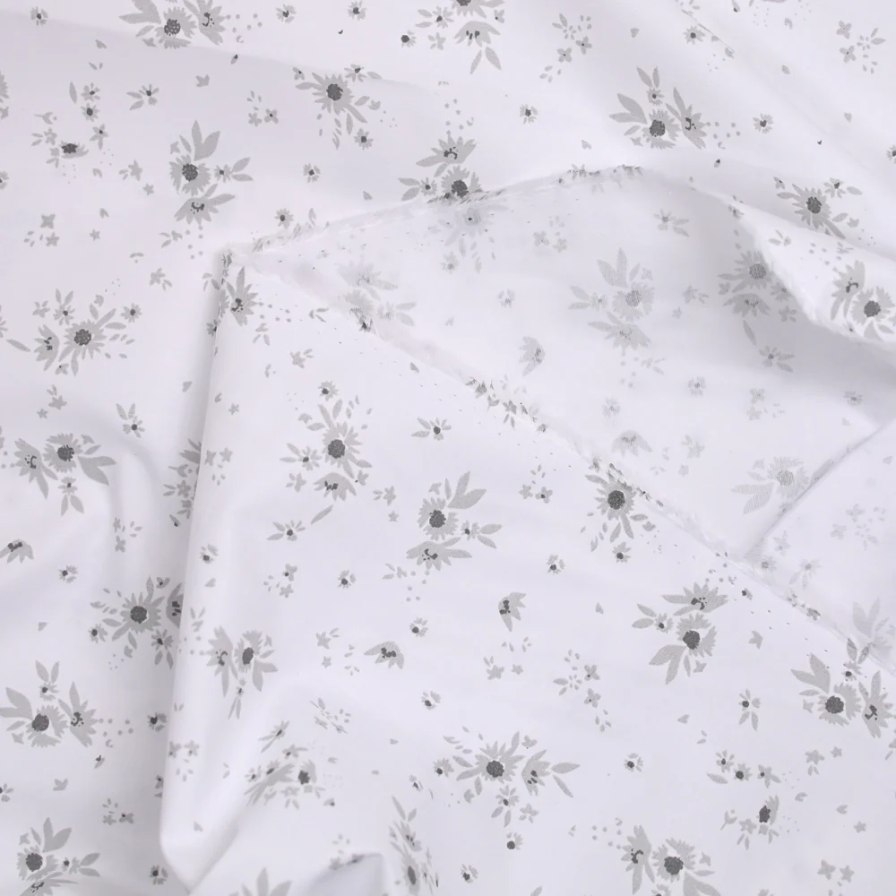 Popeline polycoton imprimée splash de fleurs gris fond blanc - Image 5