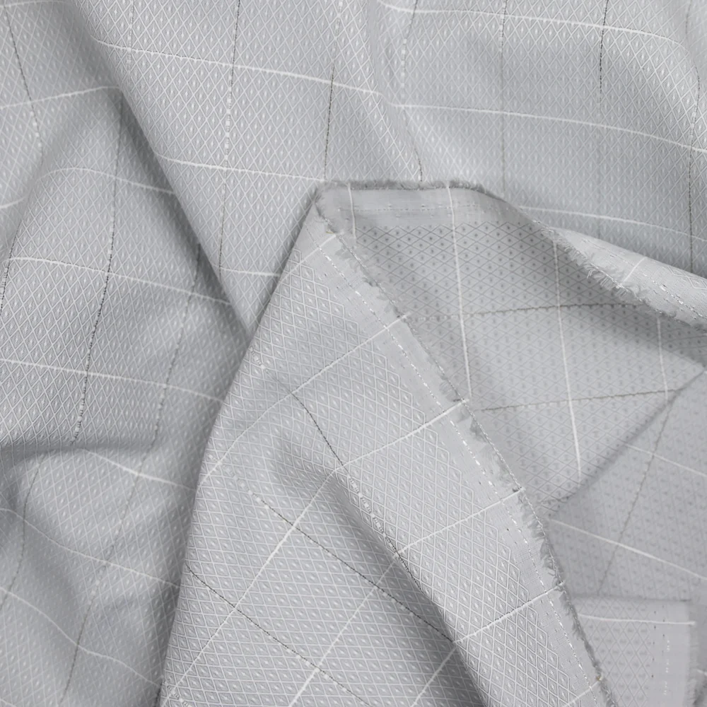 Popeline polycoton jacquard à carreaux gris - Image 6