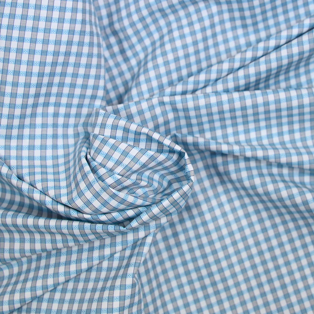 Popeline polycoton jacquard Aylan bleu et gris - Image 2