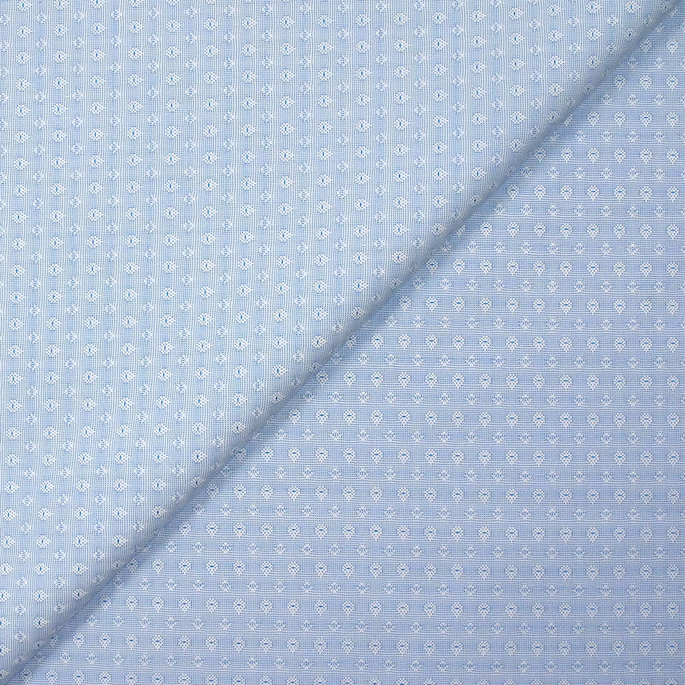 Popeline polycoton jacquard Octave bleu azur et blanc
