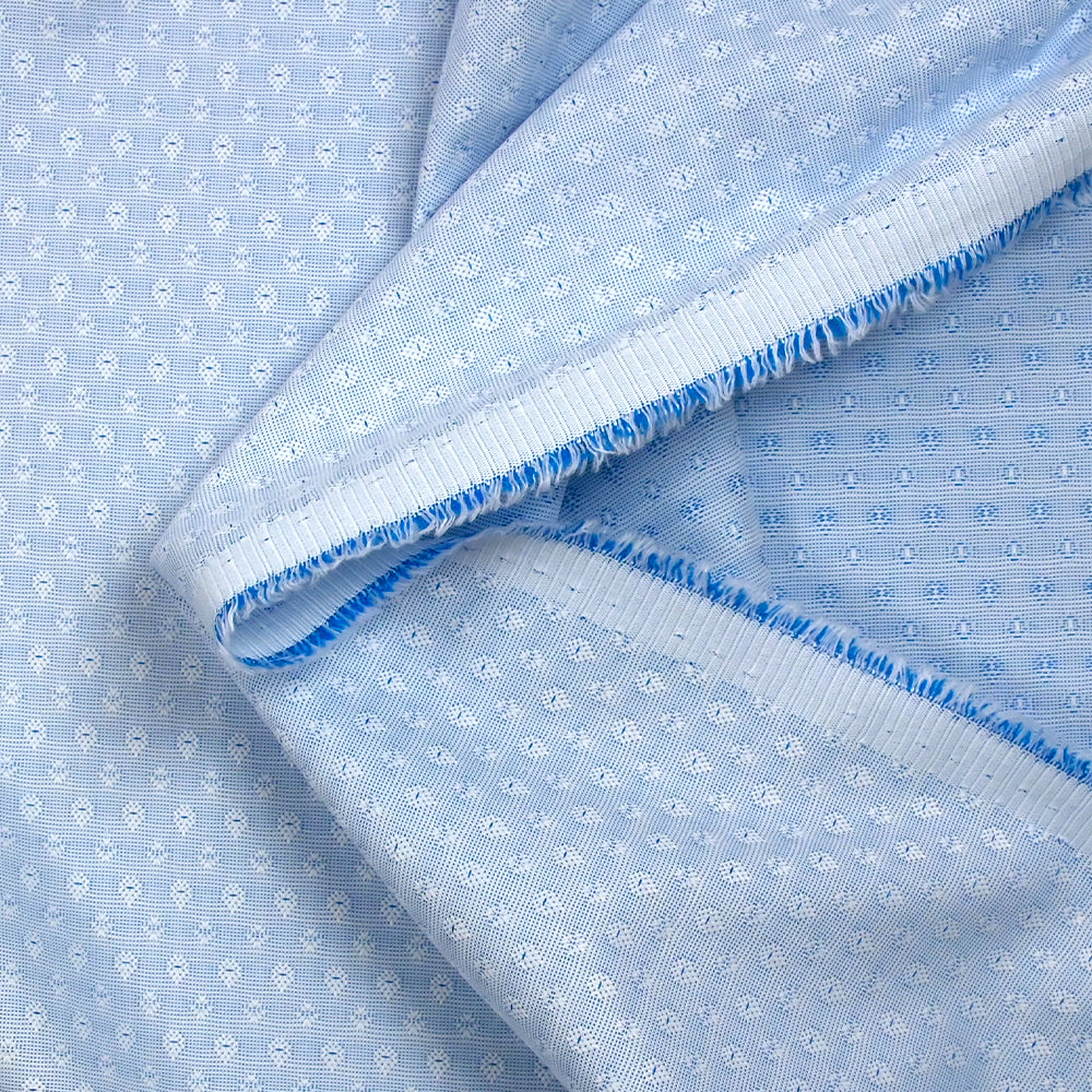 Popeline polycoton jacquard Octave bleu azur et blanc - Image 5