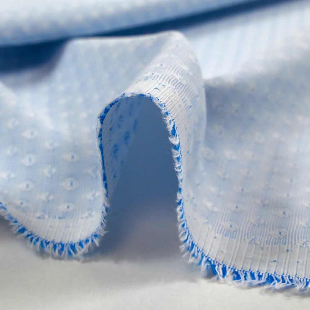 Popeline polycoton jacquard Octave bleu azur et blanc - Image 6