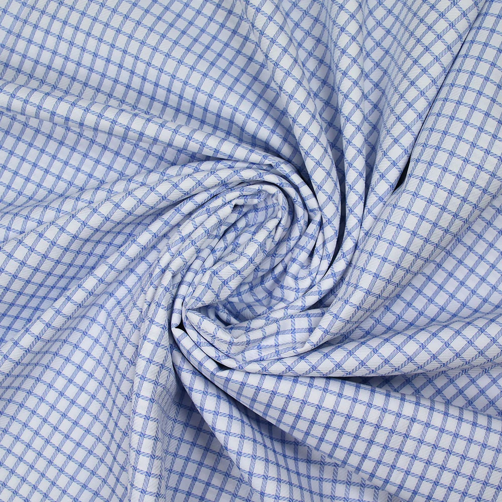 Popeline polycoton jacquard Paul à carreaux bleu - Image 2