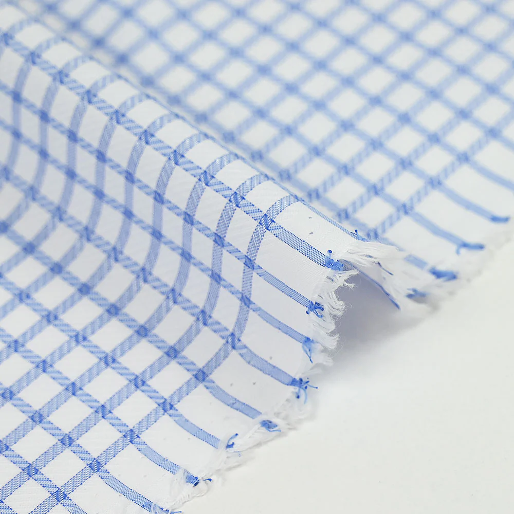 Popeline polycoton jacquard Paul à carreaux bleu - Image 6