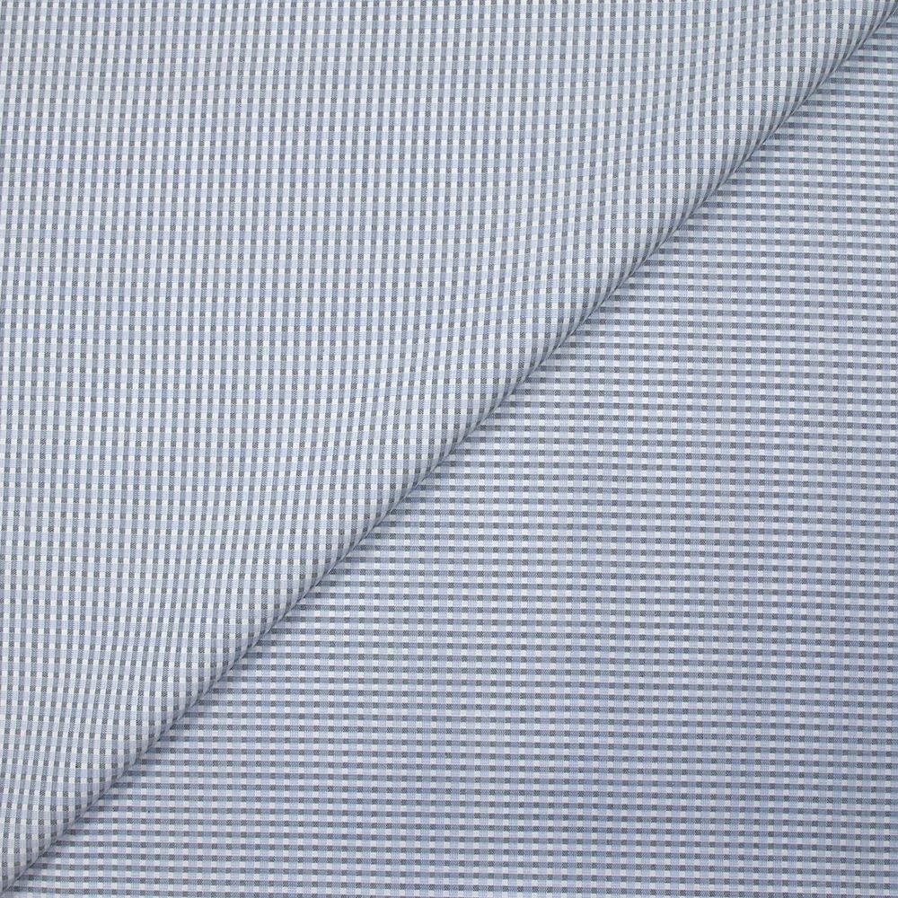 Popeline polycoton tissée-teinte à carreaux Adrien bleu et gris fond blanc