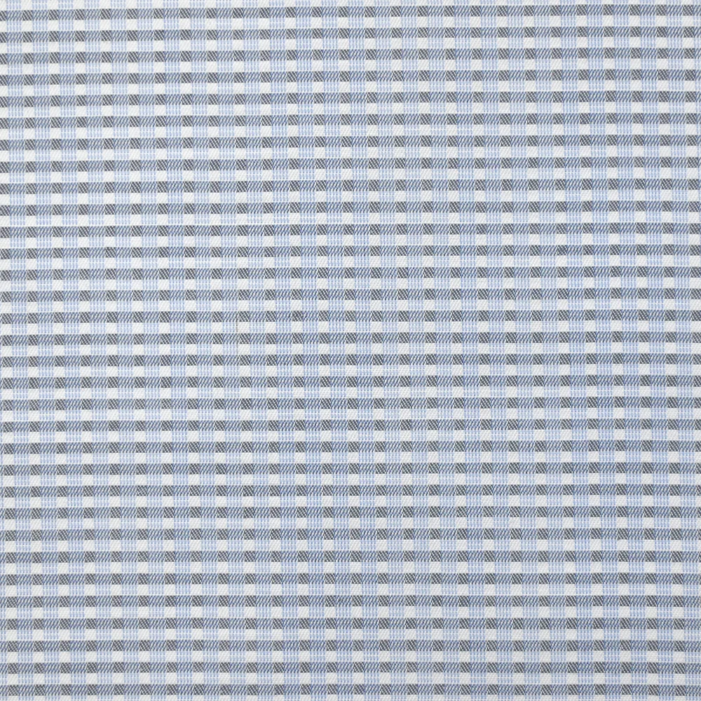 Popeline polycoton tissée-teinte à carreaux Adrien bleu et gris fond blanc - Image 4