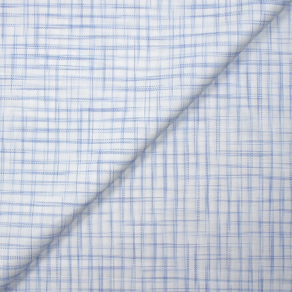 Popeline polycoton tissée-teinte à carreaux Arsène bleu fond blanc