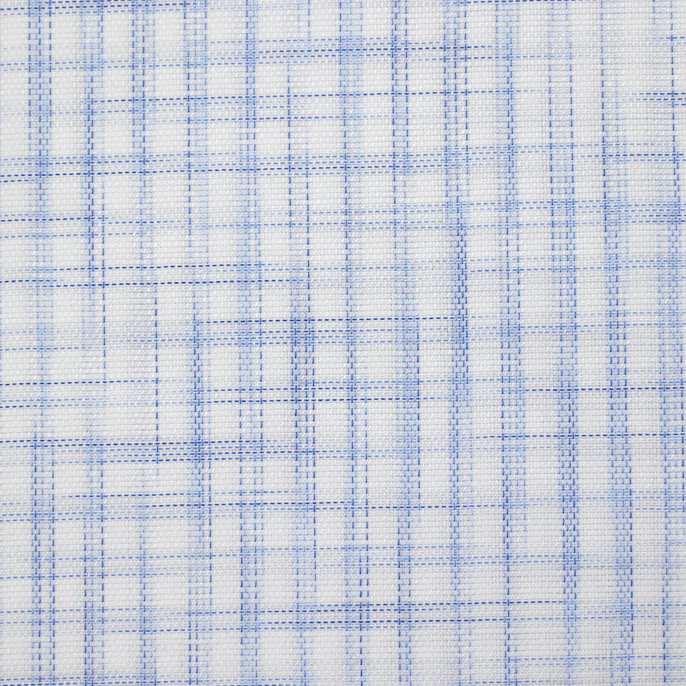 Popeline polycoton tissée-teinte à carreaux Arsène bleu fond blanc - Image 4