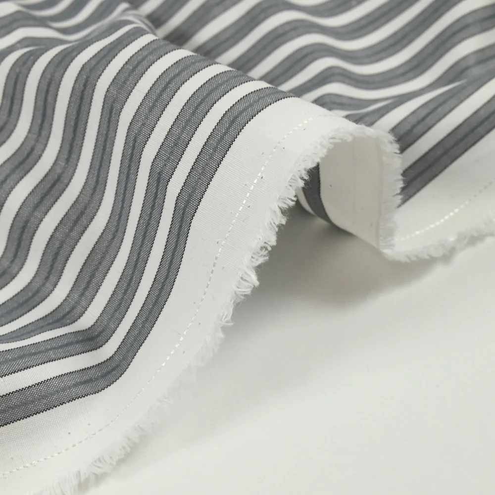 Popeline polycoton tissée-teinte Tom rayée gris et blanc - Image 4