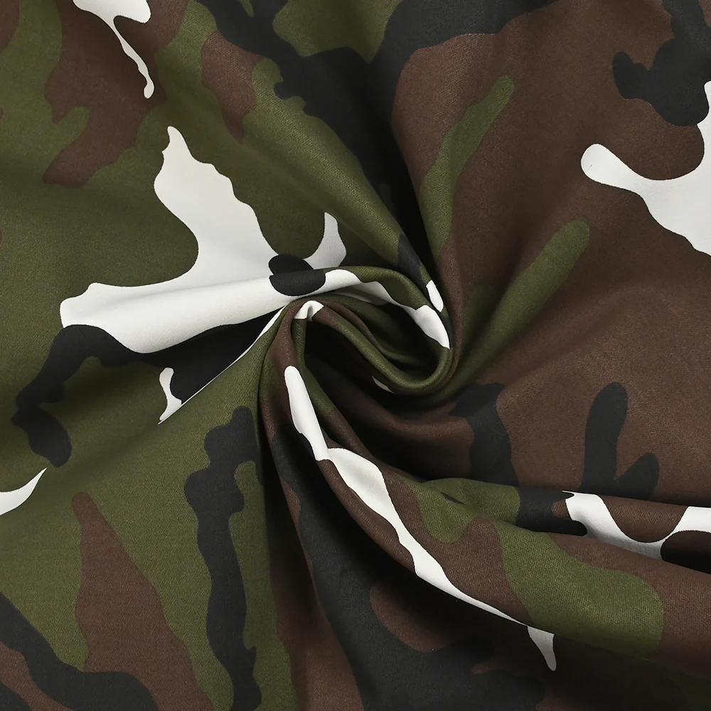 Satin de coton élasthanne militaire marron et kaki fond blanc - Image 2