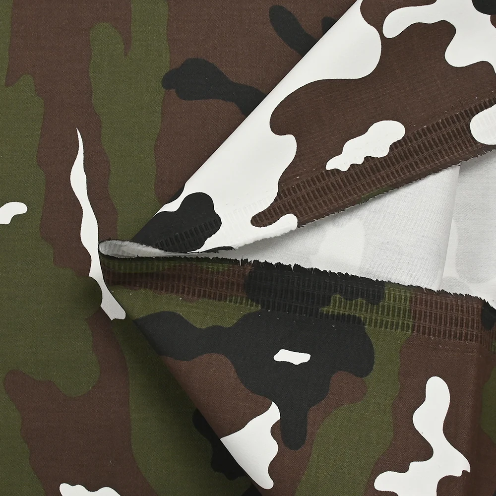 Satin de coton élasthanne militaire marron et kaki fond blanc - Image 5