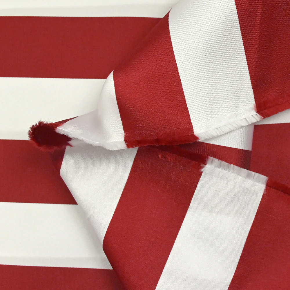 Satin de soie mélangée rayé bordeaux et blanc - Image 6