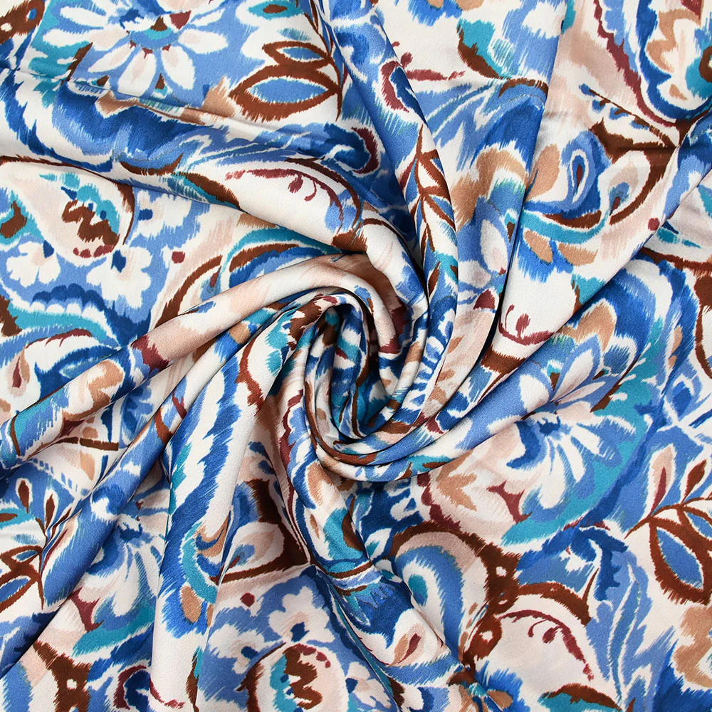 Satin polyester imprimé cachemire flou bleu - Image 2