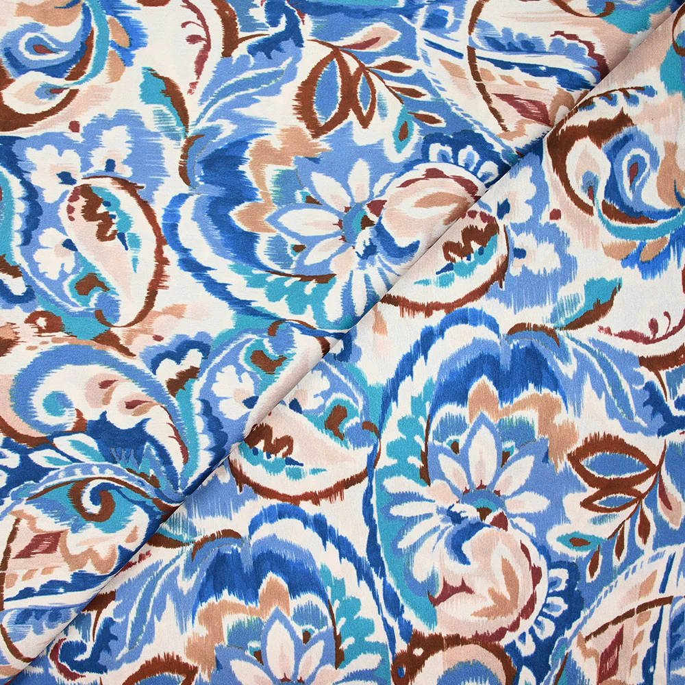 Satin polyester imprimé cachemire flou bleu - Image 4