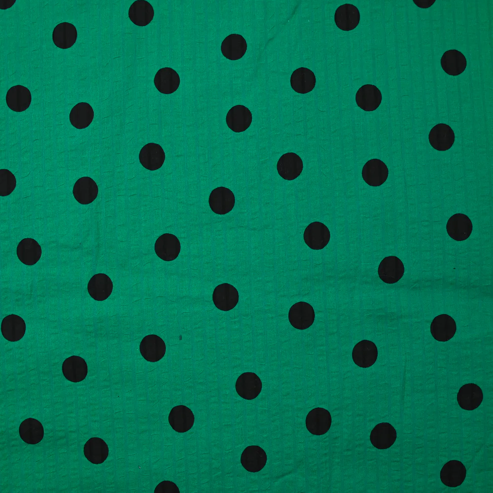 Seersucker coton rayé à pois noir fond vert