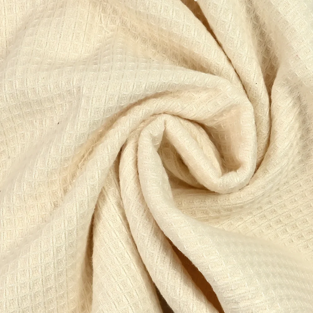 Tissu double face nid d'abeille éponge bambou écru au mètre - Image 2