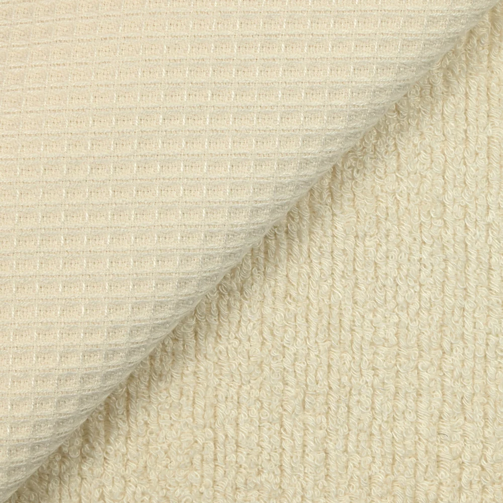 Tissu double face nid d'abeille éponge bambou écru au mètre - Image 3