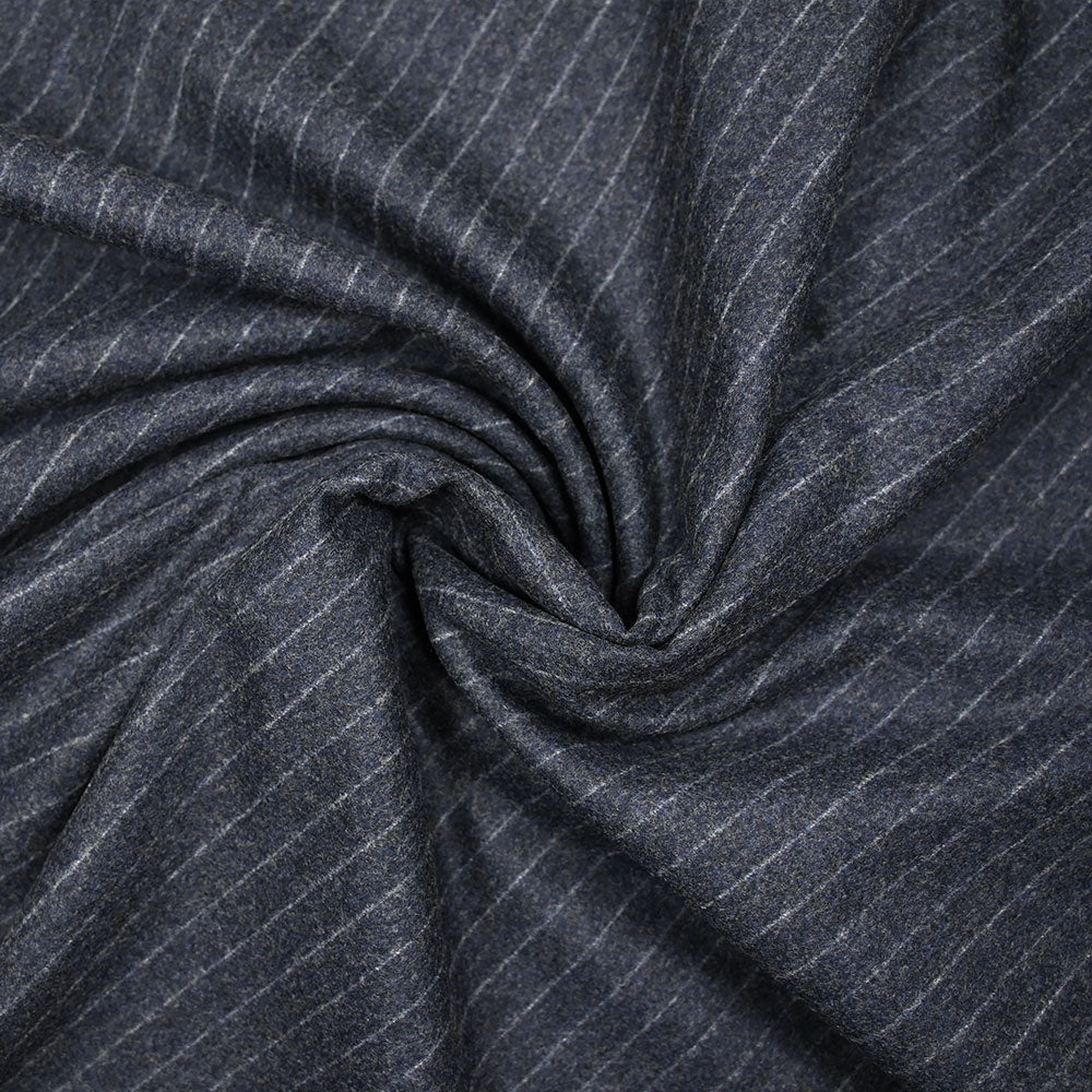 Tissu tailleur en laine mélangée rayure blanche fond gris anthracite moucheté bleu roi - Image 2