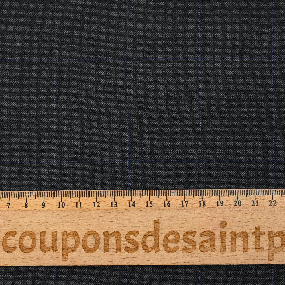 Tissu tailleur laine et cachemire à carreaux bleu fond gris anthracite - Image 3
