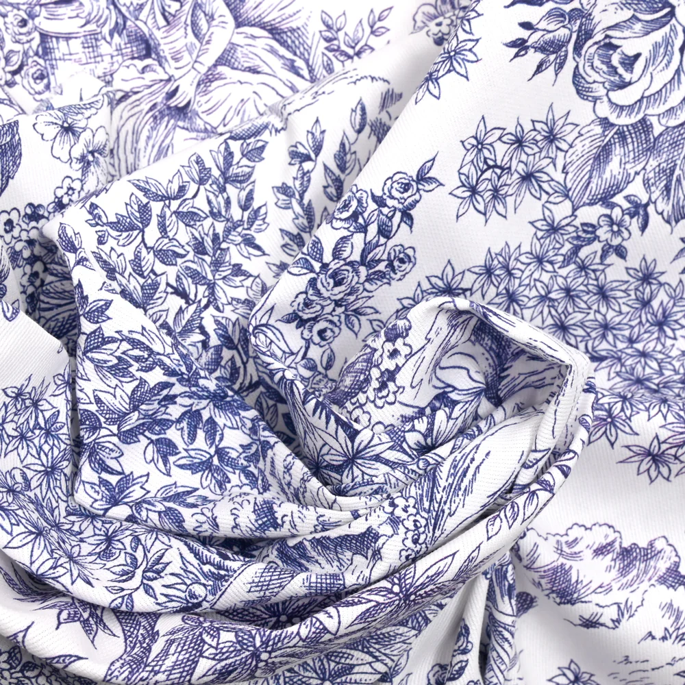 Piqué de coton toile de jouy marine - Image 2