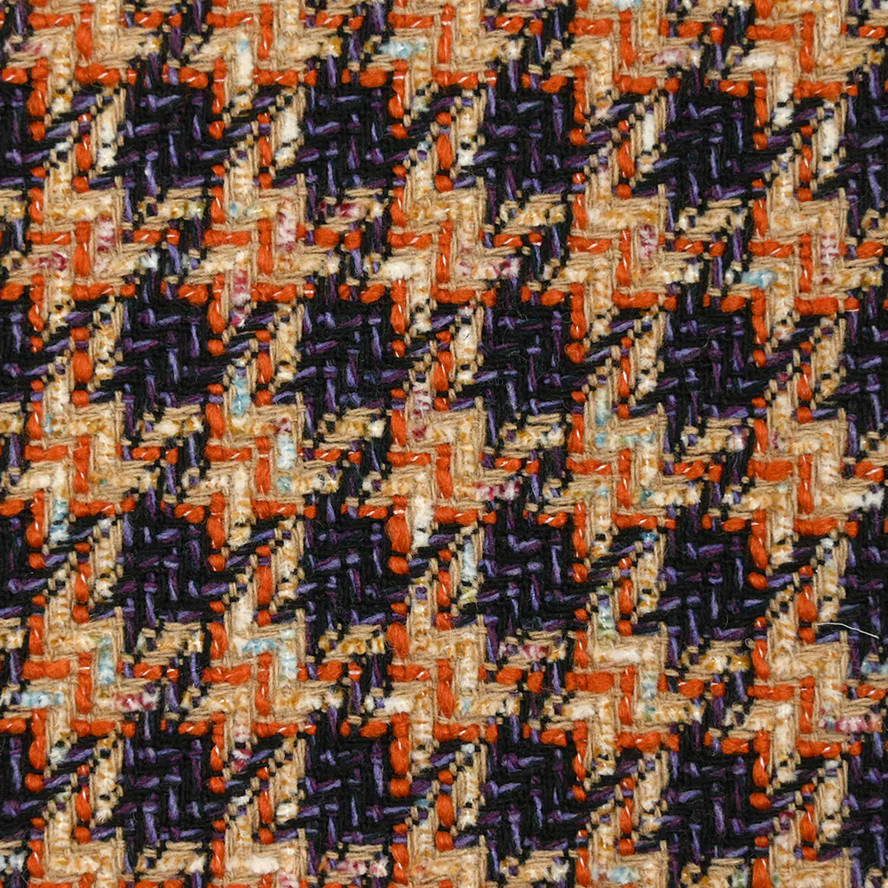 Tweed de laine mélangée à carreaux mauve, orange et beige - Image 5