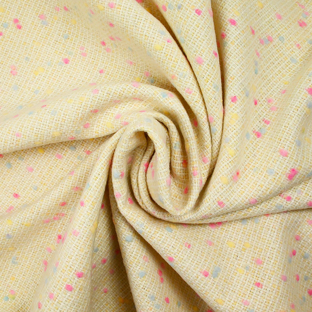 Tweed de laine mélangée confettis rose et bleu fond jaune - Image 2