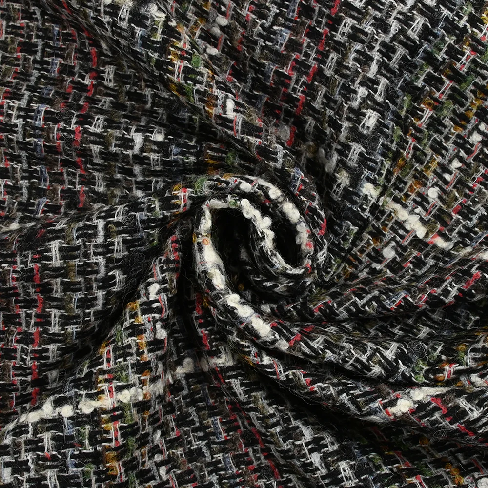 Tweed de laine mélangée Sidonie ligne blanche fond noir, blanc et multicolore - Image 2