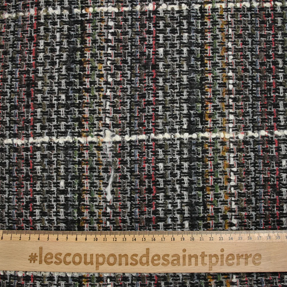 Tweed de laine mélangée Sidonie ligne blanche fond noir, blanc et multicolore - Image 3