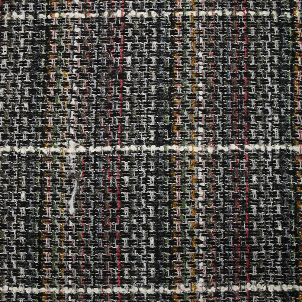 Tweed de laine mélangée Sidonie ligne blanche fond noir, blanc et multicolore - Image 4