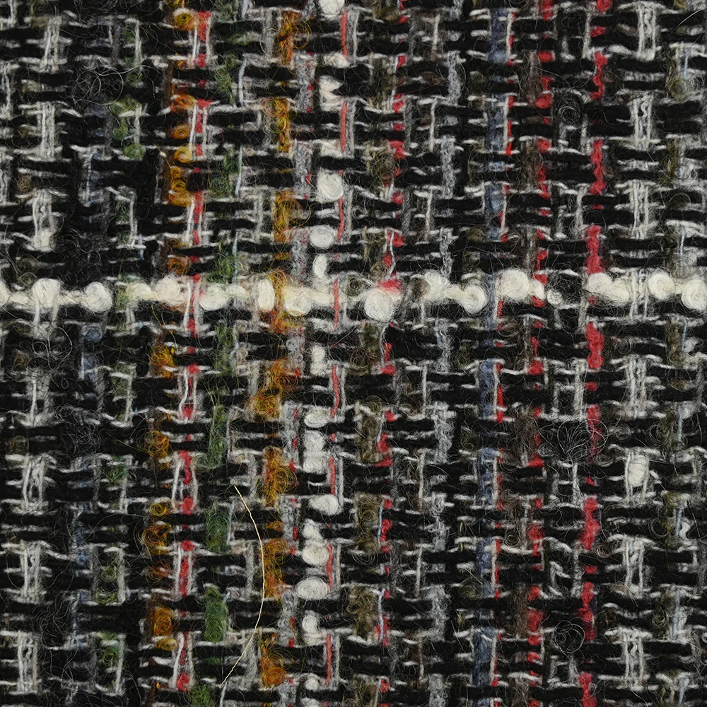 Tweed de laine mélangée Sidonie ligne blanche fond noir, blanc et multicolore - Image 5
