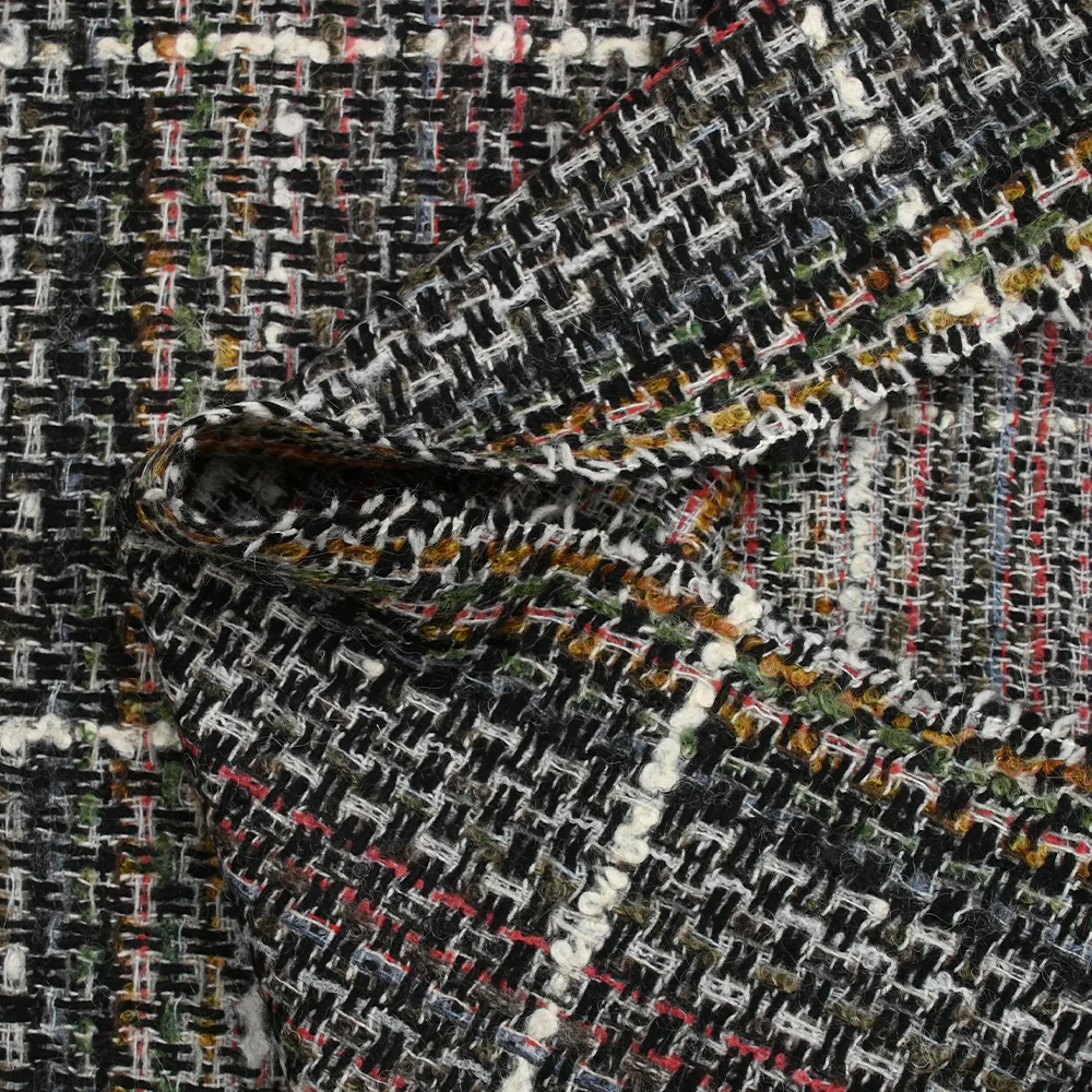 Tweed de laine mélangée Sidonie ligne blanche fond noir, blanc et multicolore - Image 6