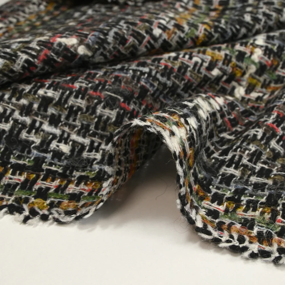 Tweed de laine mélangée Sidonie ligne blanche fond noir, blanc et multicolore - Image 7