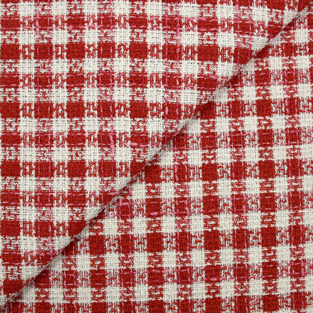 Tweed de polyester à carreaux rouge et blanc