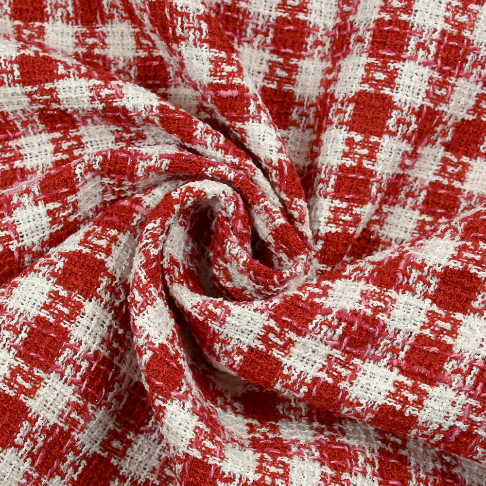 Tweed de polyester à carreaux rouge et blanc - Image 2