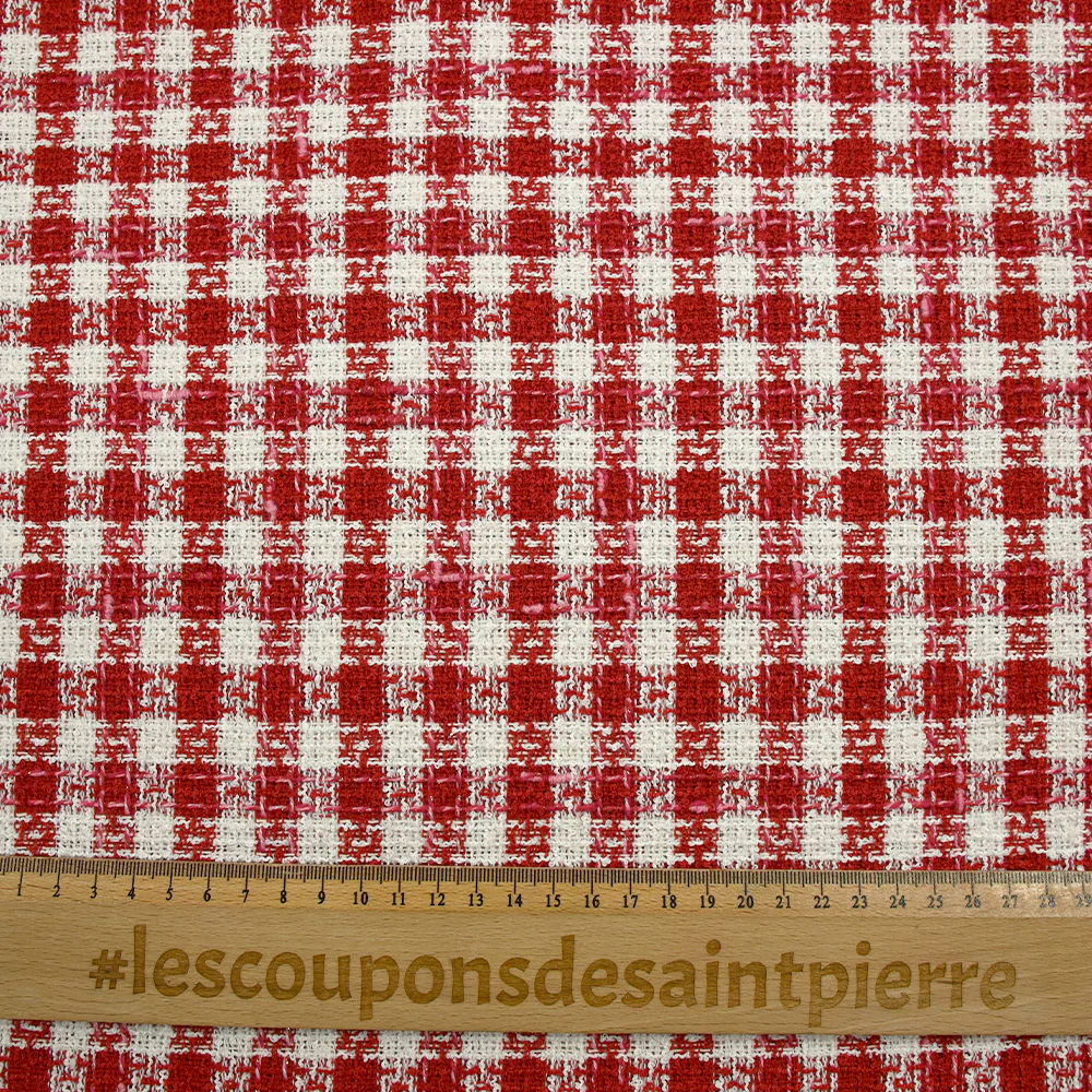 Tweed de polyester à carreaux rouge et blanc - Image 3
