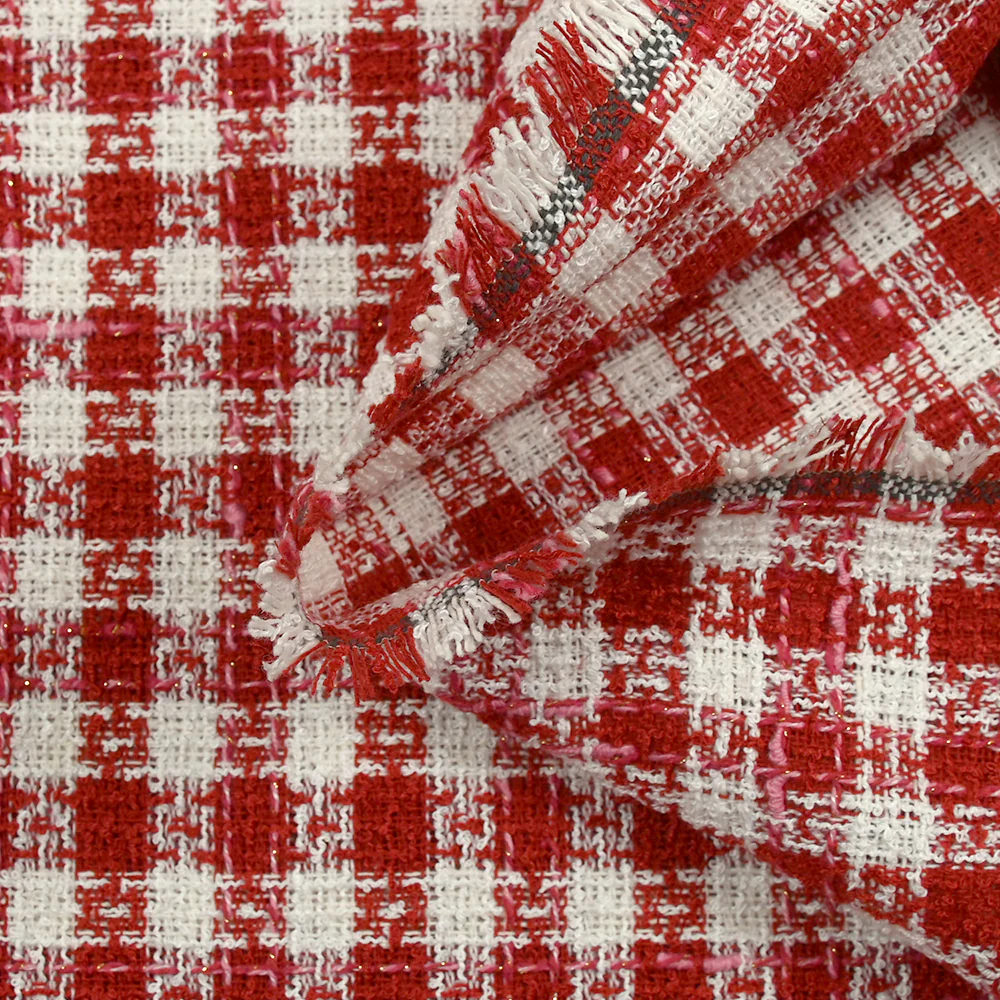 Tweed de polyester à carreaux rouge et blanc - Image 6