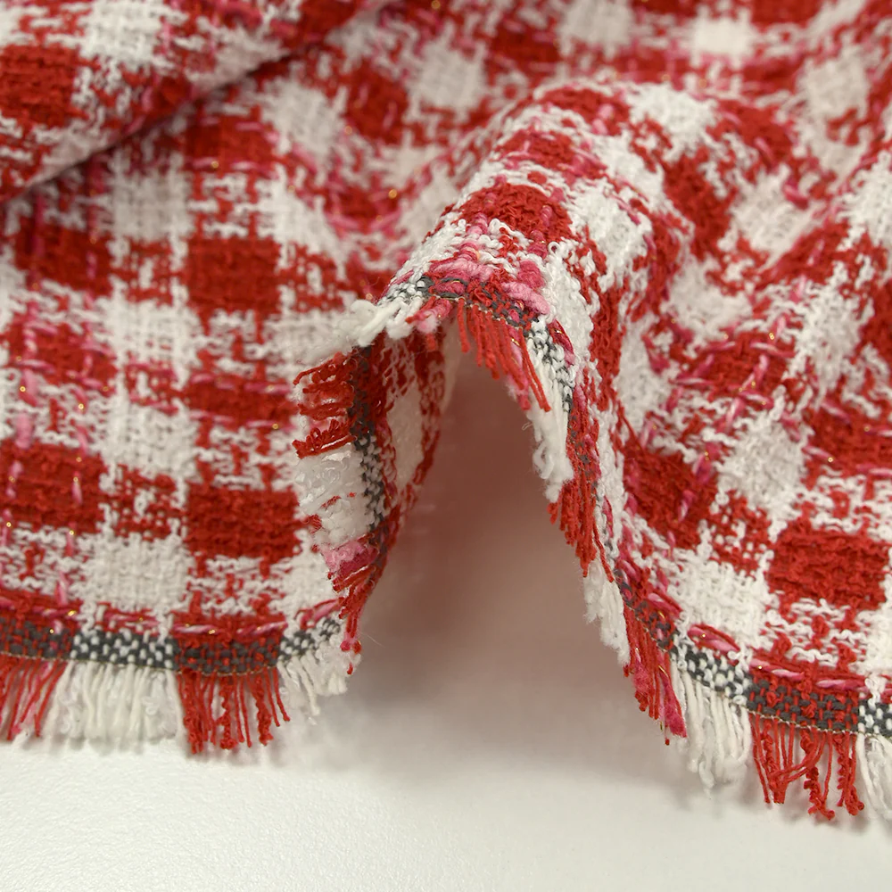 Tweed de polyester à carreaux rouge et blanc - Image 7