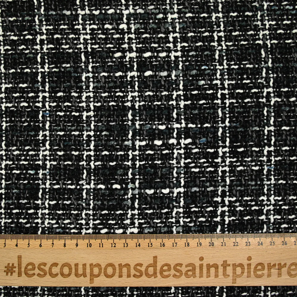 Tweed polyester gris souris, blanc et bleu canard - Image 3