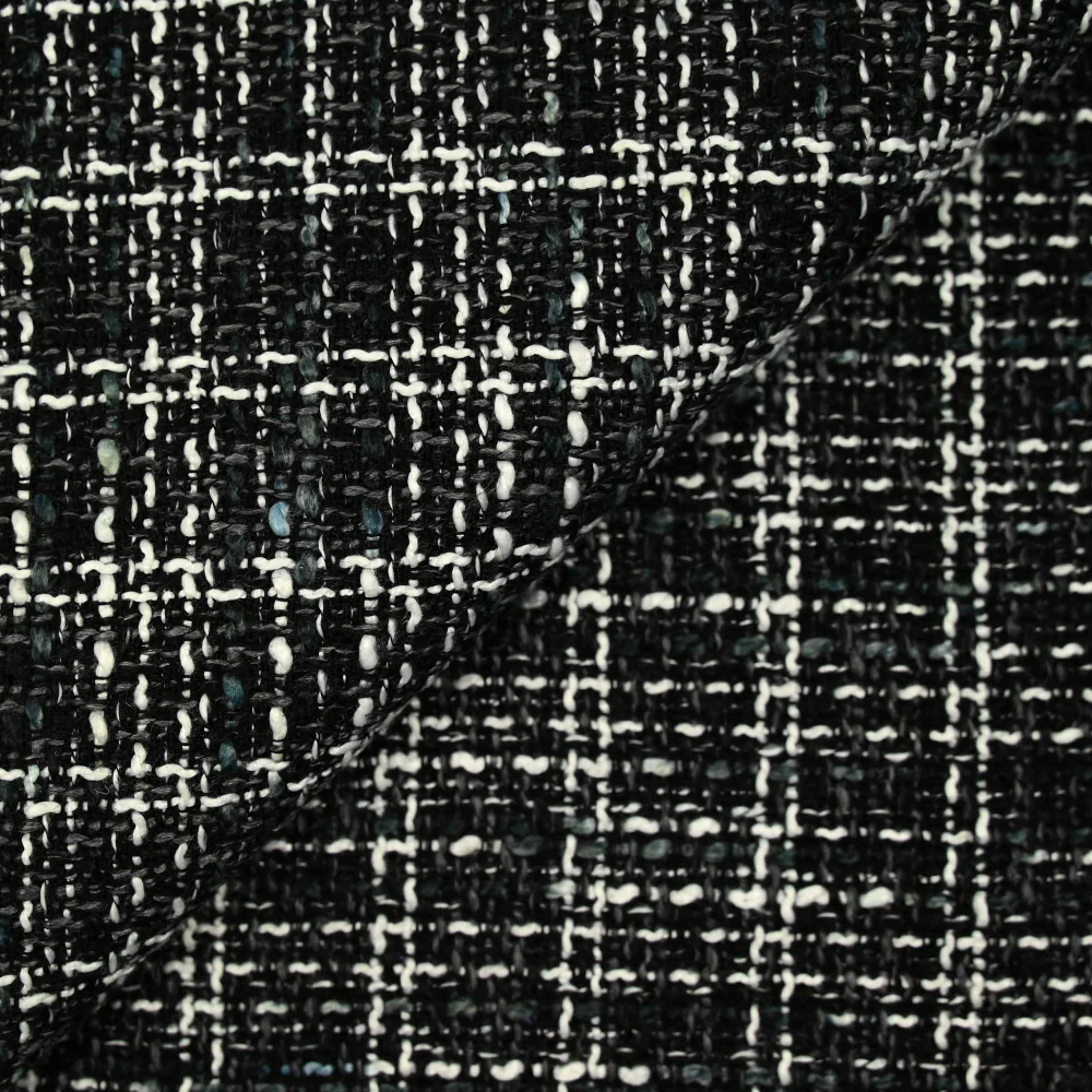 Tweed polyester gris souris, blanc et bleu canard - Image 4