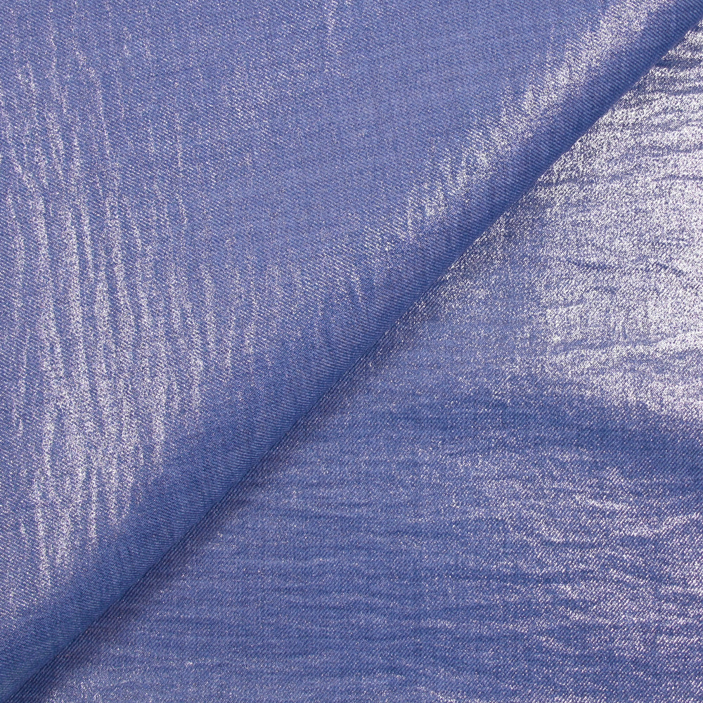 Twill de polyester lamé argent fond bleu