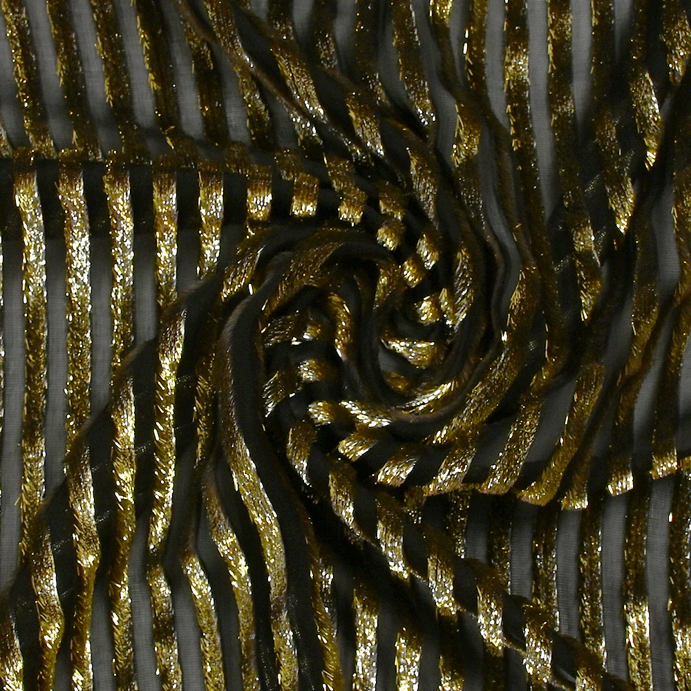 Velours de soie dévoré rayé Lurex fond noir - Image 2