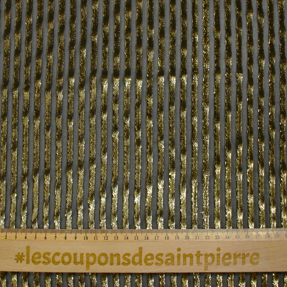 Velours de soie dévoré rayé Lurex fond noir - Image 3