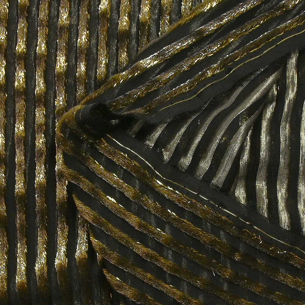 Velours de soie dévoré rayé Lurex fond noir - Image 7