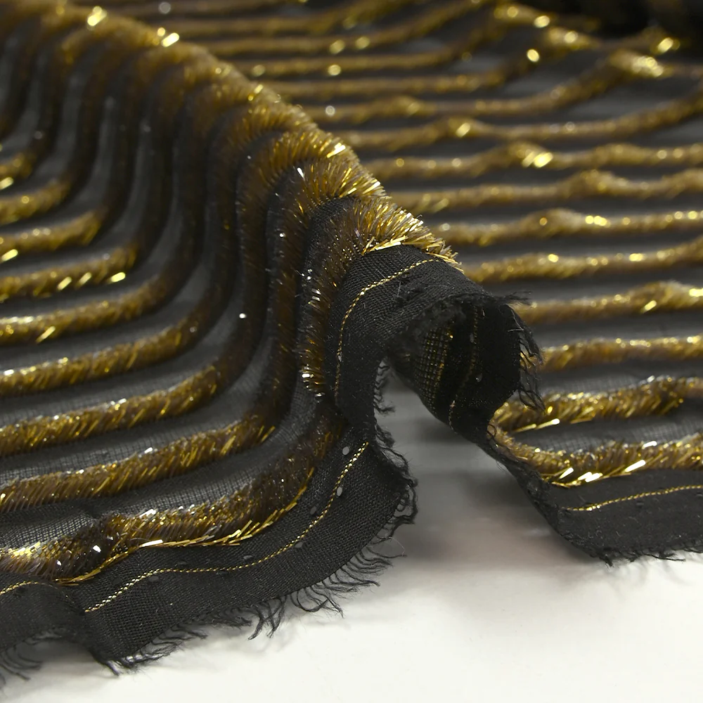 Velours de soie dévoré rayé Lurex fond noir - Image 8