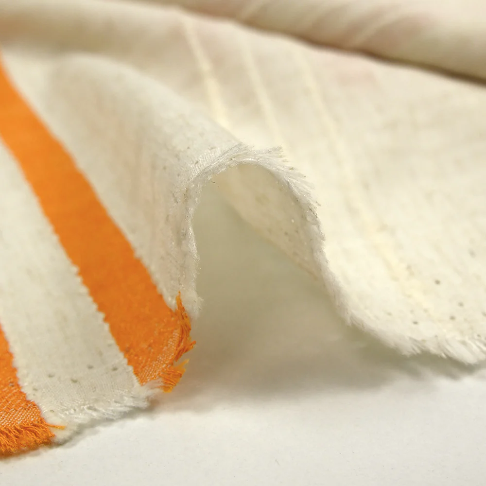 Viscose et coton rayé en relief orange fond écru naturel - Image 7