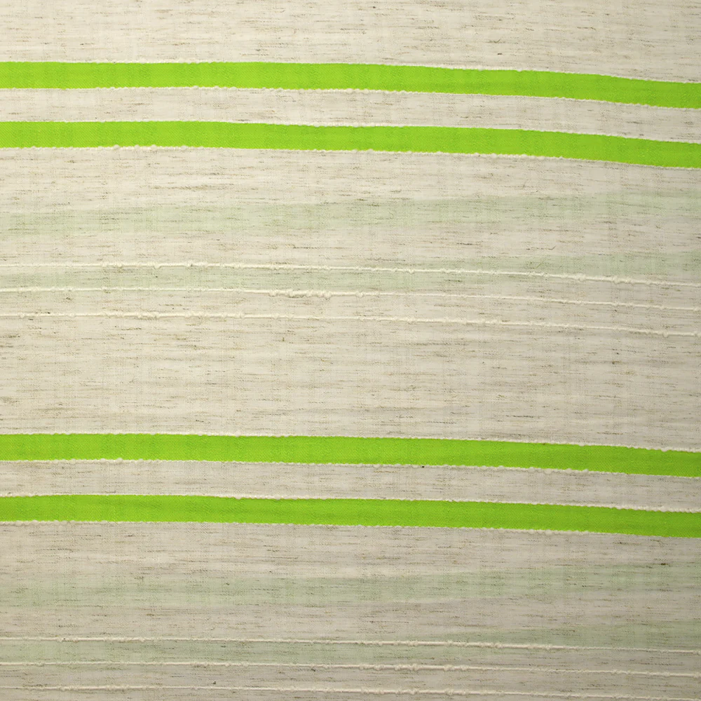 Viscose et coton rayé en relief vert pomme fond écru naturel - Image 4